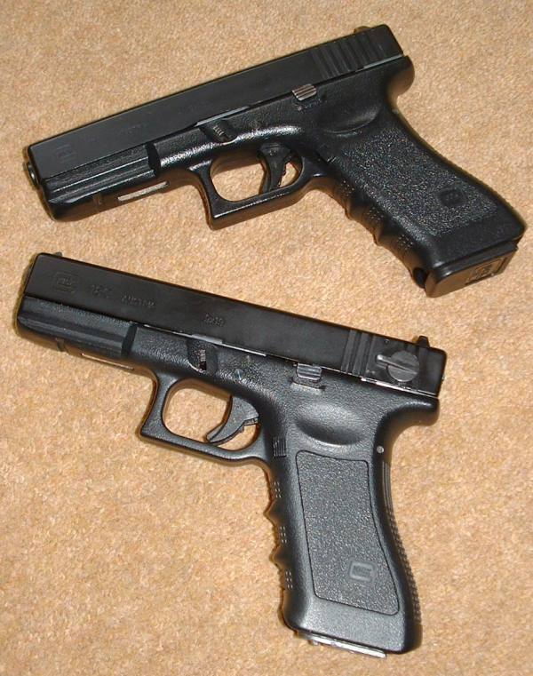 KSC Glock pairing - Remarkably similar at first sight, but... G17 above, G18C (note selector on slide) below.