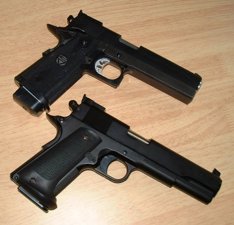 Strayer Voigt Infinity (Above) compared with Colt 1911 A1