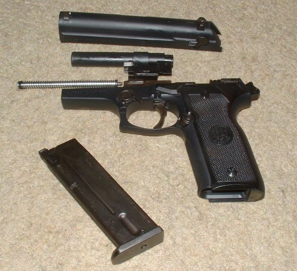 Stripping similar to M9/93/84, but more complex, due to rotating barrel mechanism.