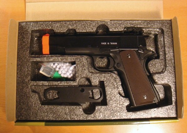 Gun securely located in the box.