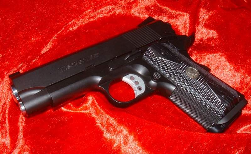 Black and silver 'wood' grips and adjustable SV trigger.