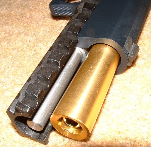 Front sight dovetailed. Gold cone barrel not matched with gold recoil rod, sadly.